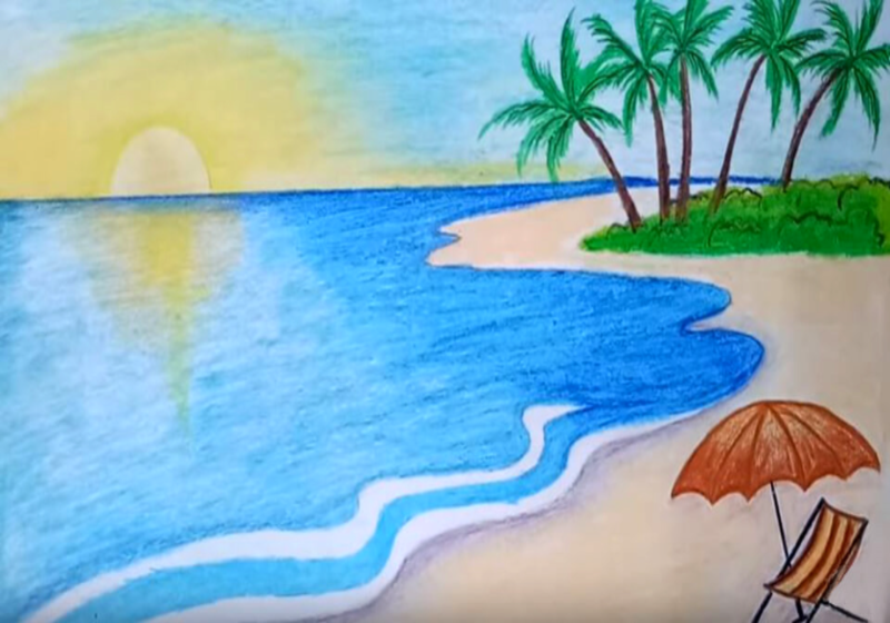 bé tập vẽ tranh phong cảnh biển