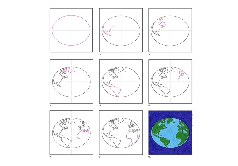 cách vẽ trái đất đơn giản