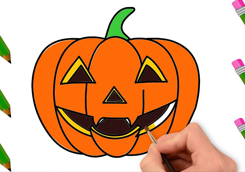 Hướng dẫn cách vẽ trái bí ngô Halloween từng bước đơn giản