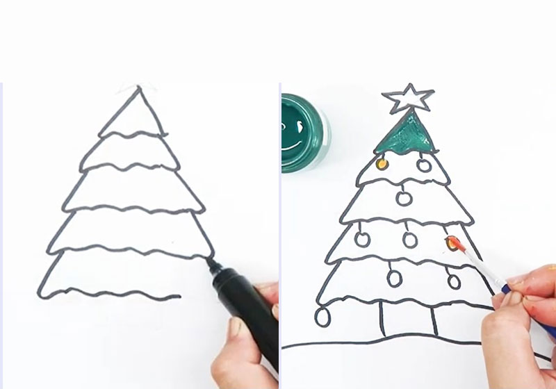 15 Cách vẽ cây thông noel đơn giản cho các bé