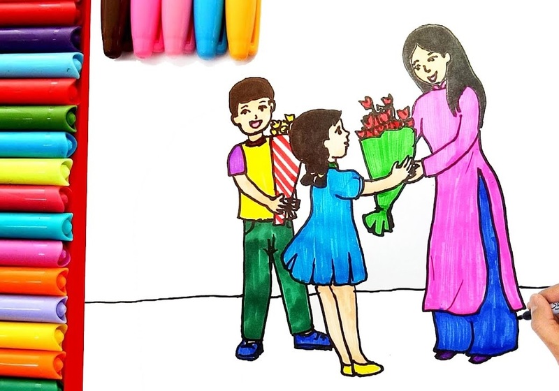 Cách vẽ tranh đề tài ngày 2011 tặng thầy cô đơn giản mà đẹp
