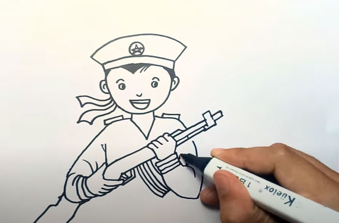 vẽ chú bộ đội thủy quân cố gắng súng