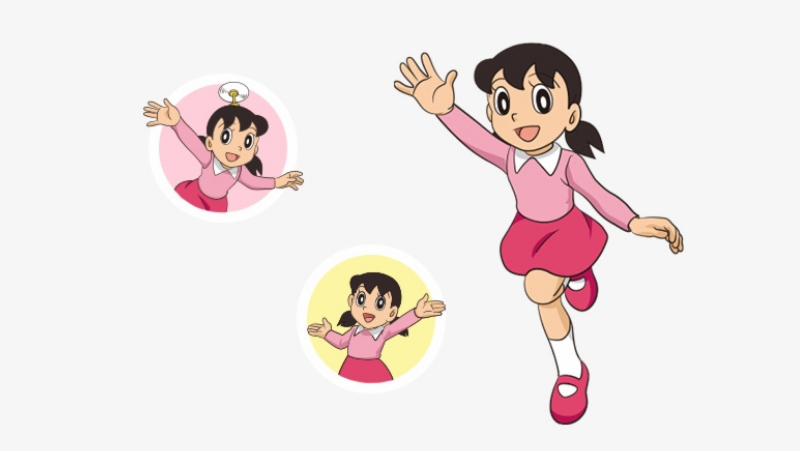 Đặc điểm dễ nhận dạng của Shizuka là đôi mắt to tròn, mái tóc được buộc vểnh sang 2 bên và thường xuất hiện với chiếc váy màu hồng. 
