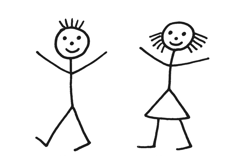 Hình vẽ người que mô phỏng bé trai và bé gái cho các con tham khảo