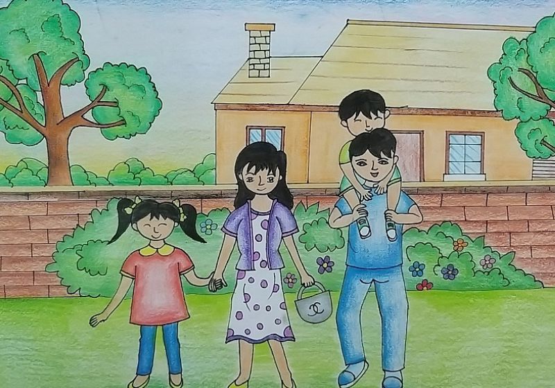 vẽ tranh gia đình 4 người 